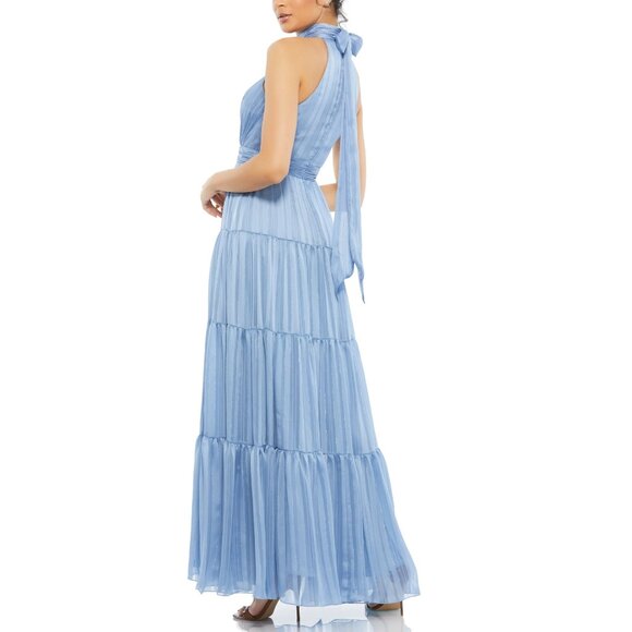 MAC DUGGAL Tie Neck Halter Tiered Gown Slate Blue 14 #A0092 - Picture 4 of 8